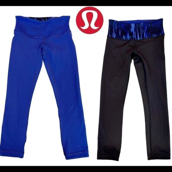 Lululemon Wunder Under Crop III Reversible (Black / Sapphire Blue 2 - Picture 1 of 11
